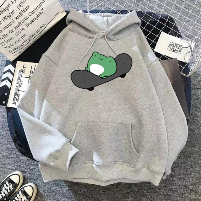 2021 Springtime Skateboard Frog übergroßes Sweatshirt Männer und Frauen Hoodies Harajuku Warm Pullover Womens Korean Style Hoodie