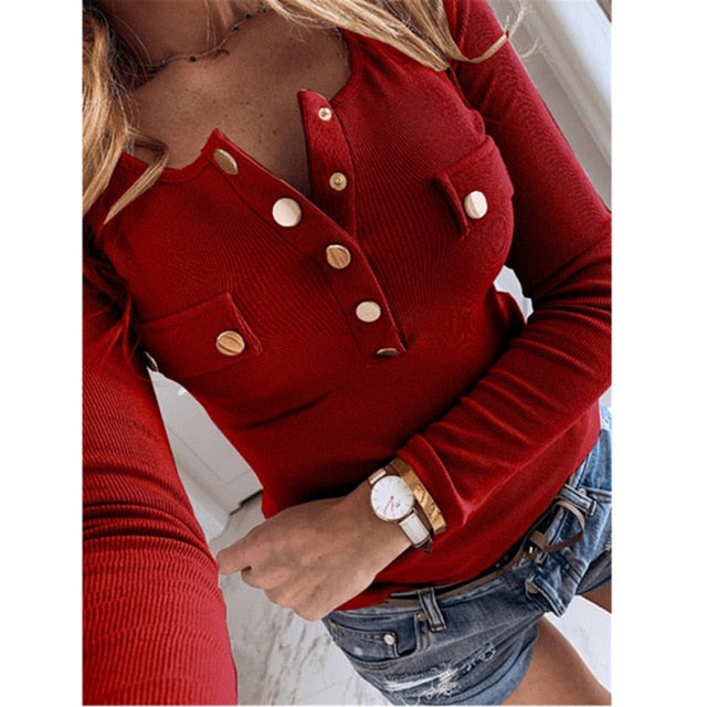Women's Autumn Winter Knitted Sweater Tops Casual Long Sleeve Turn Down Collar Button Up Pocket Sweater Coats