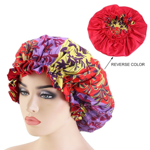 New Solid Women Satin Bonnet Fashion Stain Silky Big Bonnet for Lady Sleep Cap Headwrap Hat Hair Wrap Accessories Wholesale