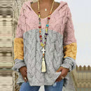 Frauen Pullover Plus Größe mit Kapuze Kausal Langarm locker Strickmantel Wintermode gestreift Damen Strickwaren S-3XL