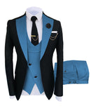 Solovedress Formal Business Fashion 3 Stück Herrenanzug Solide Smoking Jacke Blau Braun Gold für Hochzeit Bräutigam (Blazer + Weste + Hose)