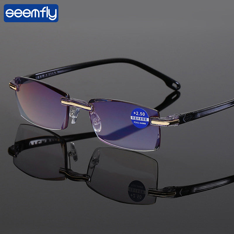 seefly Lesebrille Männer Anti Blue Rays Presbyopie Brille Frauen Vintage Randlose Brille Dioptrie +1.0 1.5 2.0 2.5 3.0 3.5 4.0