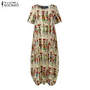 ZANZEA Mode Sommer Maxikleid Damen Bedrucktes Sommerkleid Lässig Kurzarm Vestidos Damen Hohe Taille Robe Femme Plus Größe