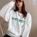 Calelinka American Vintage Sporty&amp;Rich Letters Print Weiß Cool Damen Pullover Rundhals Baumwolle Lose Sprot Liebhaber Sweatshirt