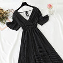 2021 verano mujer volantes de manga corta vestido de gasa cuello en V cintura alta estampado Floral playa Midi Vestidos sin espalda Sexy Vestidos