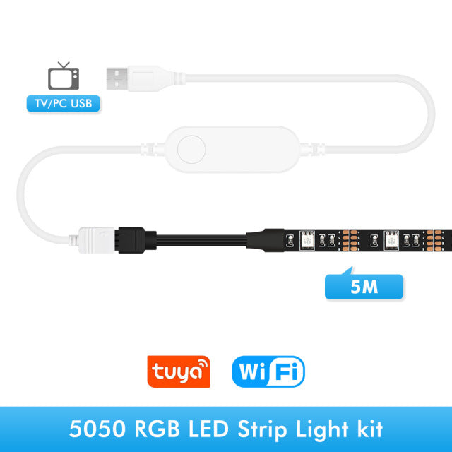 USB TV Led tira de luz RGB cinta Tuya Smart Wifi lámpara de luz Flexible pantalla TV retroiluminación soporte Alexa Google 50CM 1M 2M 3M 4M 5M