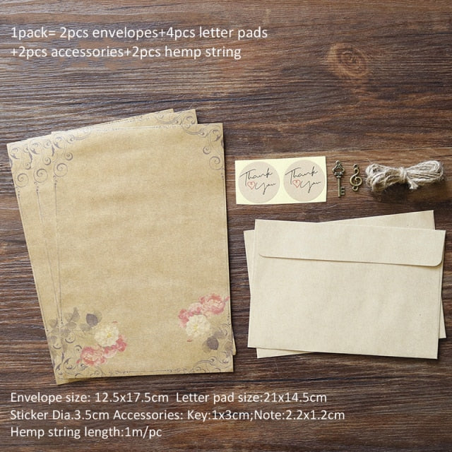 1 paquete de sobres Kraft Vintage, juego de almohadillas para cartas, sobres de invitación con letras de amor para el Día de San Valentín, papel de escribir con accesorios de cuerda