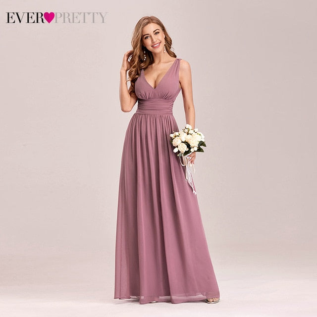 Königsblaues Brautjungfernkleid Plus Size Ever Pretty A-Linie V-Ausschnitt Chiffon Elegantes rosa langes Kleid für Hochzeitsfeier für Frau 2021