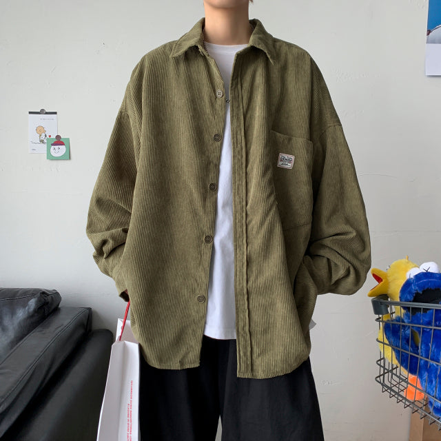 Cord Herrenhemden Für Herrenbekleidung Harajuku Schwarzes Hemd Koreanischer Stil Herrenhemd Langarm Vintage Kleidung Streetwear 3XL 2022