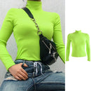 Damen Langarm Rollkragen Rippstrick Pullover Neon Solid Slim Pullover Tops X7XC