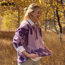 Aproms, jerséis de gran tamaño con estampado de rayas verdes elegantes para mujer, jerséis largos sueltos de invierno con cuello redondo, ropa de calle, prendas de vestir exteriores cálidas 2021