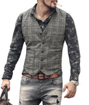 Chalecos de traje para hombre, chaleco marrón y negro, chaleco a cuadros para hombre, chaqueta steampunk a rayas de tweed con cuello en V, chaleco ajustado, ropa de boda