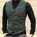 Chalecos de traje para hombre, chaleco marrón y negro, chaleco a cuadros para hombre, chaqueta steampunk a rayas de tweed con cuello en V, chaleco ajustado, ropa de boda