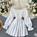 YuooMuoo Early Autumn Dress 2020 Retro Gothic Women White Black Bandage Mini Dress Sexy Off Shoulder Puff Sleeve Korean Vestidos