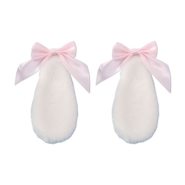 Kawaii Women Girls Hair Clip Cute Rabbit Bunny Plush Lop Ears Hairpin Candy Color Ribbon Bowknot Lolita Cosplay Hair Accessories