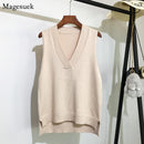 V-neck knitted Vest Women's Sweater Autumn And Winter New Korean Loose Wild Pink Sweater Vest Women Sleeveless Sweater 11810