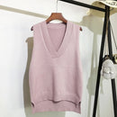 V-neck knitted Vest Women's Sweater Autumn And Winter New Korean Loose Wild Pink Sweater Vest Women Sleeveless Sweater 11810