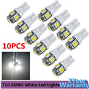 10 Stücke T10 W5W 5050 5SMD Leselampe Auto LED 168 194 192 DC 12 V Nummernschildbirnen Markierungsleuchte Wedge Lights Weiß blau