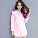 My NewIn 4XL 5XL Plus Size Damen Bluse Shirt Langarm Weiß Solide Lose Lange Version Casual Top