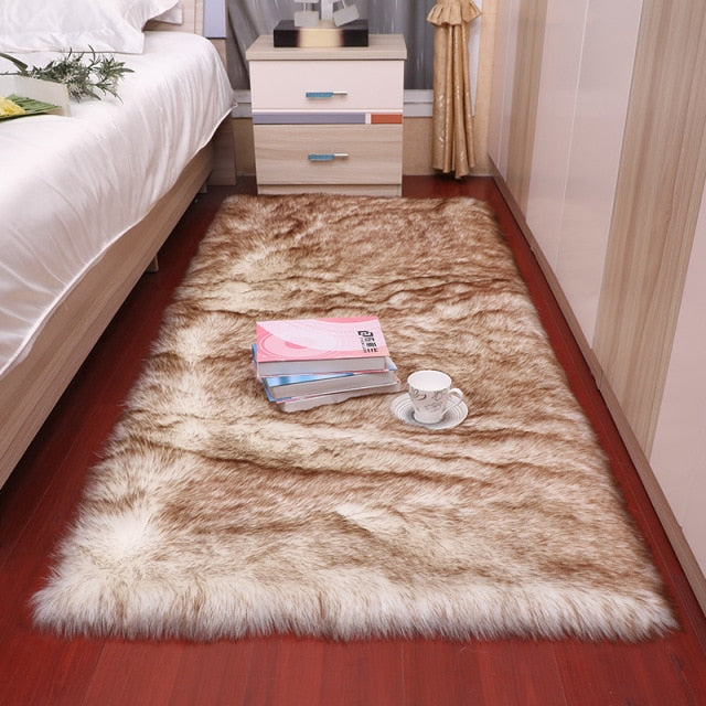 Plush Soft Sheepskin Bedroom Carpet Imitation Wool Pad Long Hair Bedside Mat Sofa Cushion White Rugs Red Living Room Fur Carpet