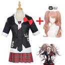 Anime Danganronpa Cosplay Kostüm Enoshima Junko Uniform Cafe Arbeitskleidung Kurzer Rock Doppelschwanz Braid Perücke