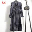 2021 Winterkleid Frauen Langarm Vintage Kleid Chiffon Hemd Vestidos Für Damen Casual Floral Midi Herbst Kleider Polka Dot