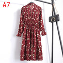 2021 Winterkleid Frauen Langarm Vintage Kleid Chiffon Hemd Vestidos Für Damen Casual Floral Midi Herbst Kleider Polka Dot