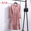 2021 Winterkleid Frauen Langarm Vintage Kleid Chiffon Hemd Vestidos Für Damen Casual Floral Midi Herbst Kleider Polka Dot