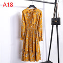 2021 Winterkleid Frauen Langarm Vintage Kleid Chiffon Hemd Vestidos Für Damen Casual Floral Midi Herbst Kleider Polka Dot