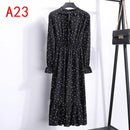 2021 Winterkleid Frauen Langarm Vintage Kleid Chiffon Hemd Vestidos Für Damen Casual Floral Midi Herbst Kleider Polka Dot