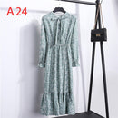 2021 Winterkleid Frauen Langarm Vintage Kleid Chiffon Hemd Vestidos Für Damen Casual Floral Midi Herbst Kleider Polka Dot
