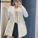 Damen Anzugjacke Tweed Blazer Damen Jacke Femme Plaszcz Wiosenny Damski Sobrecamisa Cuadros Plaid Checkered Blazer