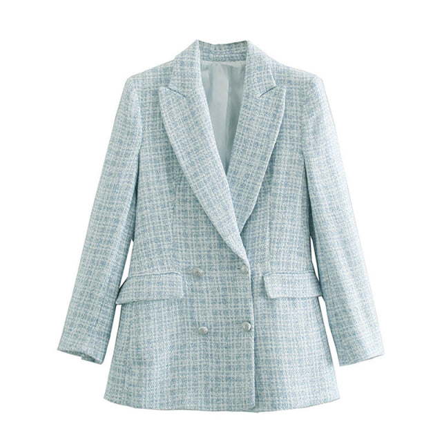 Chaqueta de traje de mujer Chaqueta de Tweed Chaqueta de mujer Femme Plaszcz Wiosenny Damski Sobrecamisa Cuadros Blazer a cuadros a cuadros