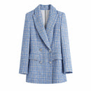 Damen Anzugjacke Tweed Blazer Damen Jacke Femme Plaszcz Wiosenny Damski Sobrecamisa Cuadros Plaid Checkered Blazer