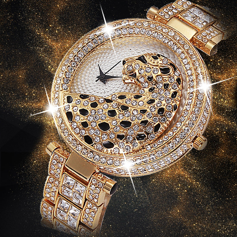 300PCS  Women Quartz Watch Fashion Bling Casual Ladies Watch Female Quartz Gold Watch Crystal Diamond Leopard For Women Clock