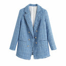 Damen Anzugjacke Tweed Blazer Damen Jacke Femme Plaszcz Wiosenny Damski Sobrecamisa Cuadros Plaid Checkered Blazer