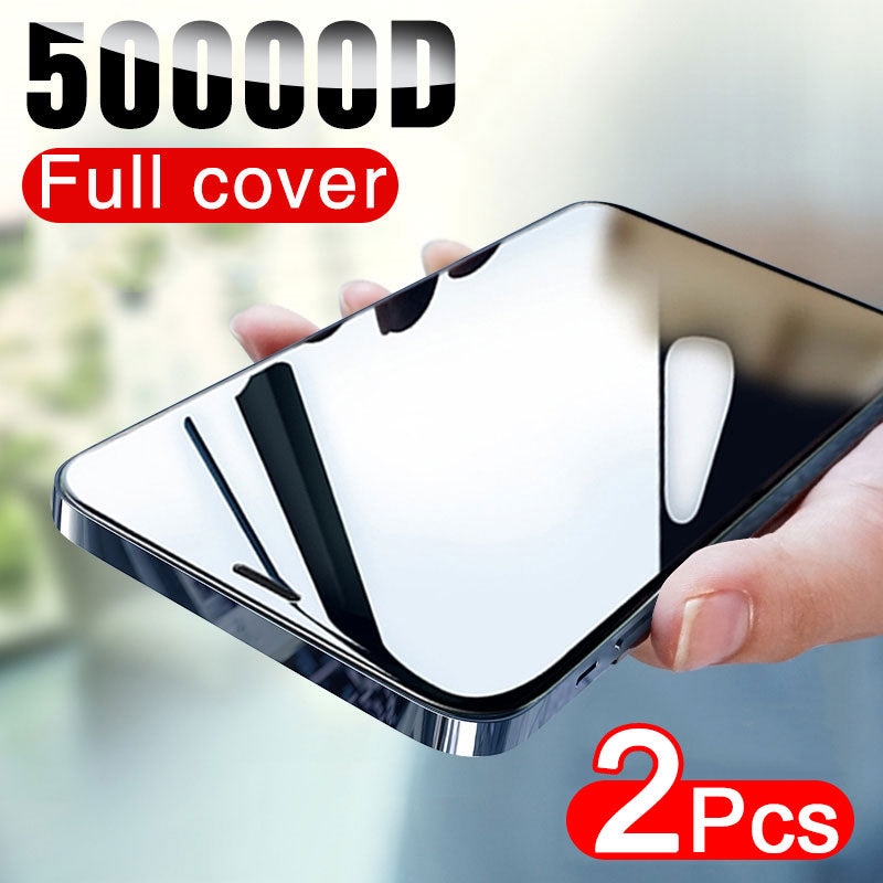 50000D 2PCS Full Cover Displayschutzfolie für iPhone 12 11 Pro X XR XS MAX Gehärtetes Glas auf iPhone 6s 7 8 Plus 12 Mini-Glasfolie