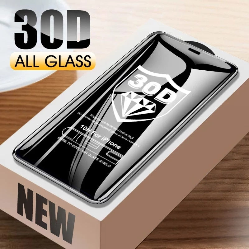 Vidrio protector curvo 30D para iPhone 11 12 Pro XS Max X XR Protector de pantalla para iPhone 6 6S 7 8 Plus SE 2020 vidrio templado
