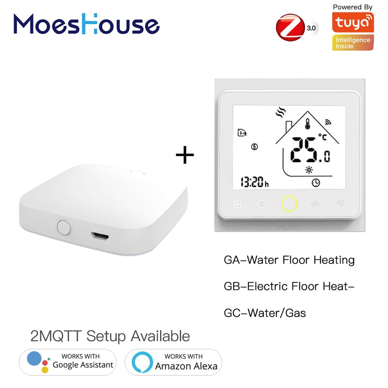 Controlador de temperatura del termostato Zigbee, configuración 2MQTT para agua/calefacción eléctrica por suelo radiante, caldera de agua/Gas con Alexa Google Home