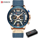 CURREN Lässige Sportuhren für Herren Blau Top-Marke Luxus Militär Leder Armbanduhr Mann Uhr Mode Chronograph Armbanduhr