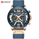 CURREN Lässige Sportuhren für Herren Blau Top-Marke Luxus Militär Leder Armbanduhr Mann Uhr Mode Chronograph Armbanduhr