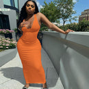 Dulzura Gerippter Strickstreifen Damen Ärmelloses Midikleid V-Ausschnitt Bodycon Sexy Streetwear Party Club Elegant 2021 Frühling Sommer