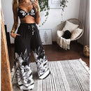 2 Pecs Anzug Sommer Trainingsanzug Sets Damen Outfits Boho Beach Style Print Unterwäsche Lose Hose mit weitem Bein Ropa Mujer Подходить Neu