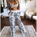 2 Pecs Anzug Sommer Trainingsanzug Sets Damen Outfits Boho Beach Style Print Unterwäsche Lose Hose mit weitem Bein Ropa Mujer Подходить Neu