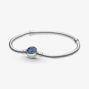 Charms 925 Sterling Silber Armband Herz T-Bar Manschette Kette funkelnde blaue Scheibenverschluss Schlangenkette Armband Damen Schmuck