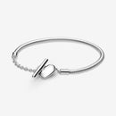 Charms 925 Sterling Silber Armband Herz T-Bar Manschette Kette funkelnde blaue Scheibenverschluss Schlangenkette Armband Damen Schmuck