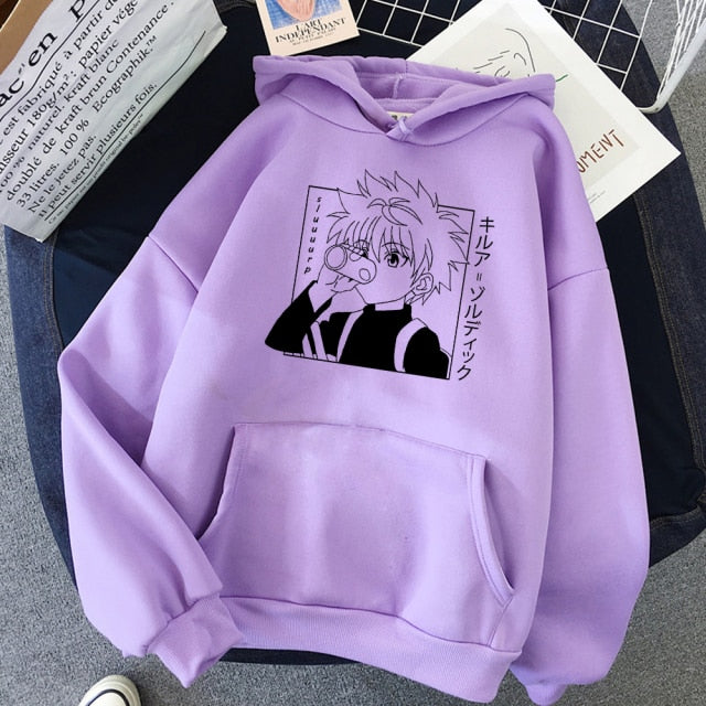 2021 Heißer japanischer Anime Manga Kawaii Hunter X Hunter Hoodies Männer/Frauen Kurzarm-Sweatshirt Killua Zoldyck Hoddie für Teenager