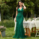 Burgund Abendkleider für Frauen Party Ever Pretty EP07886 Eleganter V-Ausschnitt Meerjungfrau Pailletten Hochzeit Abendkleider 2021