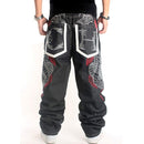 Männer Street Dance Hiphop Jeans Mode Stickerei Schwarz Loose Board Denim Hosen Insgesamt Männliche Rap Hip Hop Jeans Plus Größe 30-46