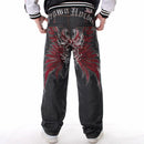 Männer Street Dance Hiphop Jeans Mode Stickerei Schwarz Loose Board Denim Hosen Insgesamt Männliche Rap Hip Hop Jeans Plus Größe 30-46